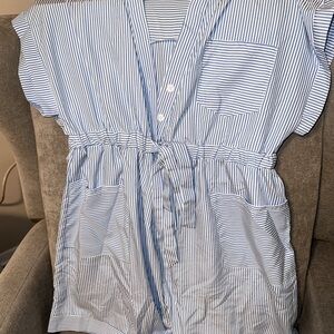 Blue and White Striped Romper